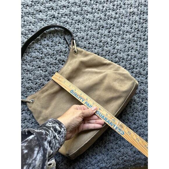VTG Eddie Bauer Suede Shoulder Tote Bag Purse Tan Y2k Brown Cow Leather - Picture 10 of 13